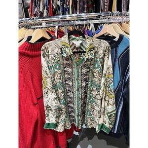 Vintage Allison Taylor Paisley Sheer Light Weight Button Down Shirt Top Sz Large